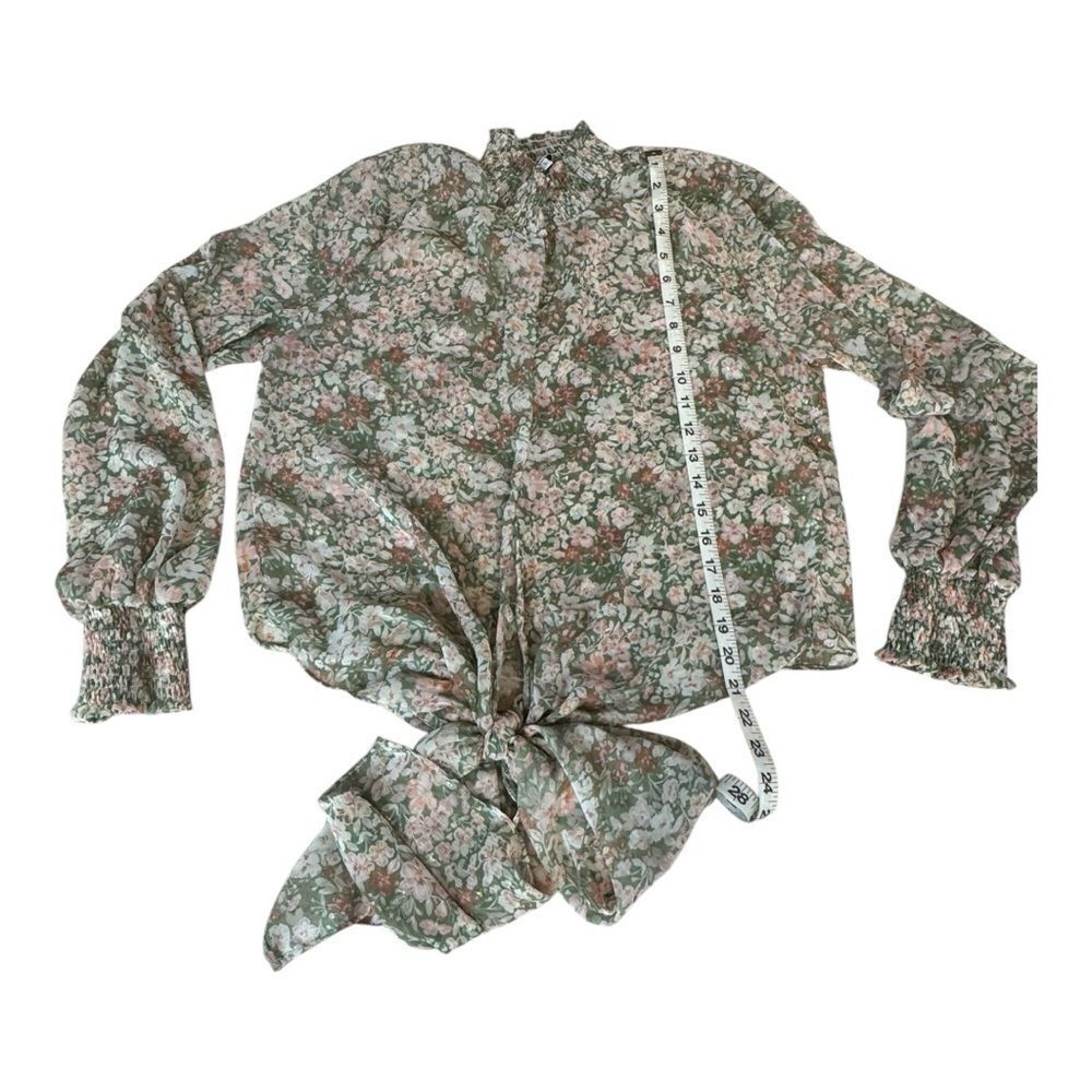 Olivaceous Floral Sheer Front Tie Blouse | Size Large - Picture 6 of 6